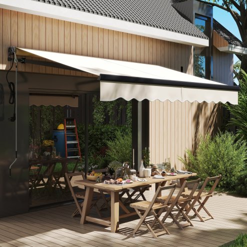 Outsunny 3 x 2.5m Electric Awning with Remote Controller, Aluminium Frame DIY Retractable Awning, UV30+ Sun Shade Canopy for Garden Patio Deck Door Window, Beige