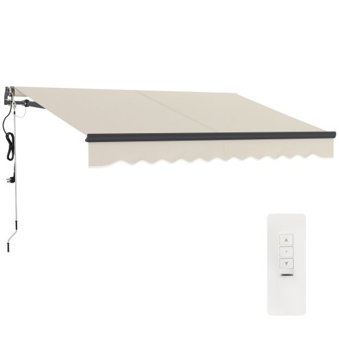 Outsunny 3 x 2.5m Electric Awning with Remote Controller, Aluminium Frame DIY Retractable Awning, UV30+ Sun Shade Canopy for Garden Patio Deck Door Window, Beige