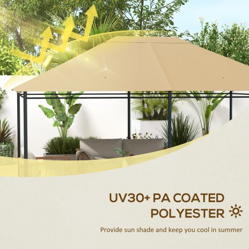 Outsunny 3 x 4m Gazebo Canopy Replacement Covers, Garden Gazebo Roof Replacement with Vents and Drain Holes, TOP COVER ONLY