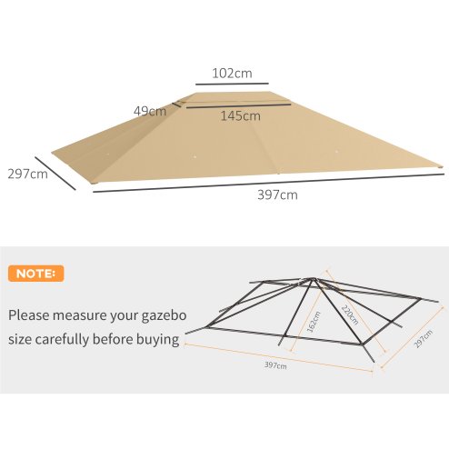 Outsunny 3 x 4m Gazebo Canopy Replacement Covers, Garden Gazebo Roof Replacement with Vents and Drain Holes, TOP COVER ONLY