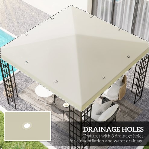 Outsunny 3 x 3(m) Gazebo Canopy Replacement Cover, Garden Gazebo Roof Replacement with Drain Holes, Water Resistant PVC Coating, 370g/㎡, UPF30+, TOP COVER ONLY