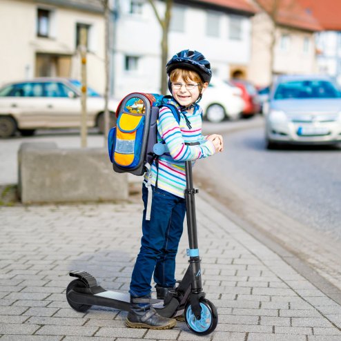 HOMCOM Kids Folding Electric Scooter Adult E Scooter, 120W, with Adjustable Height and Rear Wheel Brake, 8km/h Maximum Speed, for Children Ages 6-12 Years Old, Sky Blue