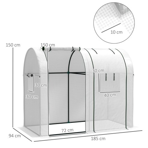 Outsunny Tomato Greenhouse, Garden Growhouse with 2 Roll-up Doors and 4 Mesh Windows, Portable Indoor Outdoor Green House, 185 x 94 x 150cm, White