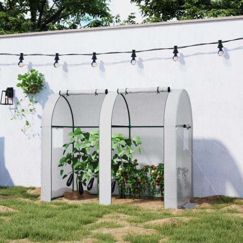 Outsunny Tomato Greenhouse, Garden Growhouse with 2 Roll-up Doors and 4 Mesh Windows, Portable Indoor Outdoor Green House, 185 x 94 x 150cm, White