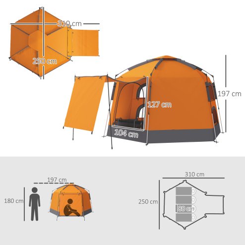 Outsunny Automatic Pop Up Camping Tent, Instant Setup 2-4 Man Tent with Mesh Windows, Waterproof & UV30+, Portable with Carry Bag for Fishing, Hiking, Backpacking, Orange
