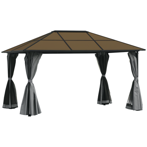 Outsunny 3 x 4m Garden Aluminium Gazebo Hardtop Roof Canopy Marquee Party Tent Patio Outdoor Shelter with Mesh Curtains & Side Walls - Grey