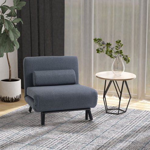HOMCOM Linen Chair Bed, 3-in-1 Convertible Sleeper Chair with Adjustable Backrest, Pillow, for Living Room, Bedroom