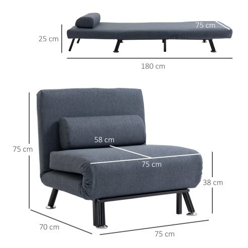 HOMCOM Linen Chair Bed, 3-in-1 Convertible Sleeper Chair with Adjustable Backrest, Pillow, for Living Room, Bedroom