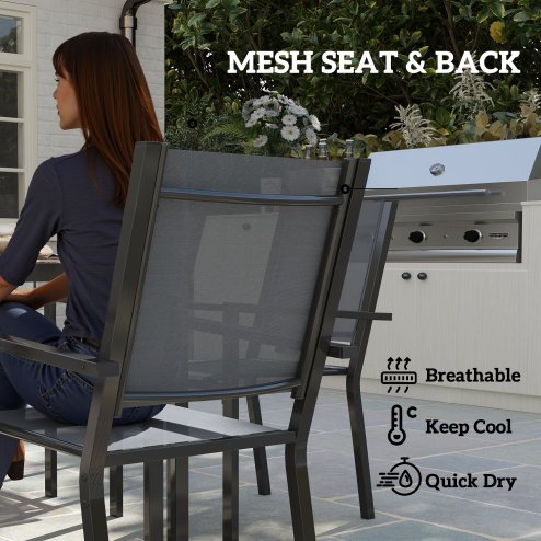 Outsunny 7 Piece Garden Dining Set, Outdoor Furniture Set with 6 Stackable Chairs and 150 cm Rectangle Table, WPC Slatted Top, Rust-Resistant Steel Frame, for Garden, Porch, Terrace