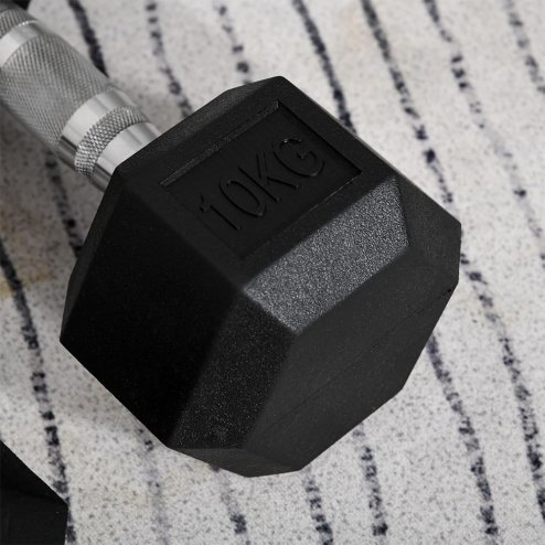 HOMCOM Rubber Dumbbell Sports Hex Weights Sets Home Gym Fitness Hexagonal Dumbbells Kit Weight Lifting Exercise (2 x 10kg)
