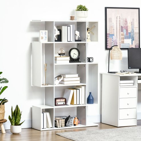 HOMCOM 5-Tier Bookshelf, Modern Bookcase with 13 Open Shelves, Freestanding Decorative Storage Shelving for Home Office and Study, White