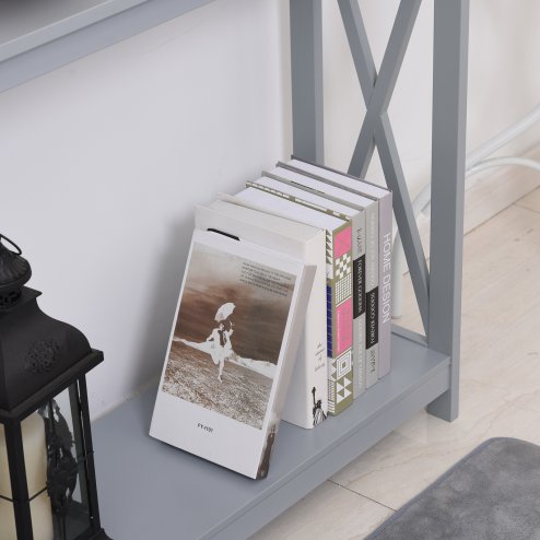 HOMCOM Console Table Hallway Desk w/Storage Shelf, X Design for Living Room Entryway, Grey