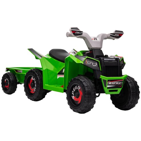 HOMCOM Electric Quad Bike, 6V Kids Ride On All Terrain Vehicle with Back Trailer for Ages 18-36 Months - Green