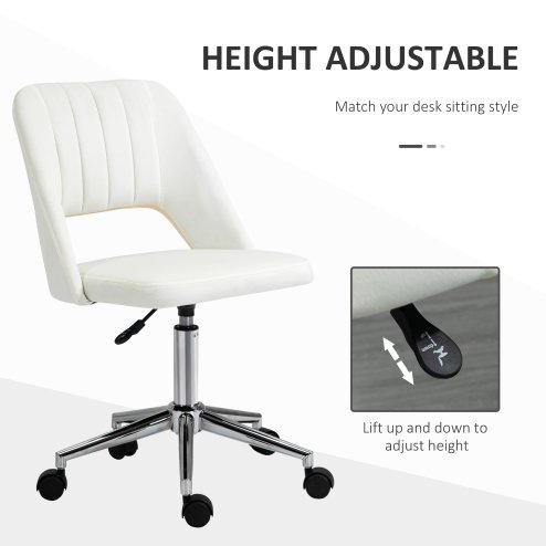 Vinsetto Mid Back Office Chair, Velvet Fabric Swivel Scallop Shape Computer Desk Chair for Home Study Bedroom, Cream White