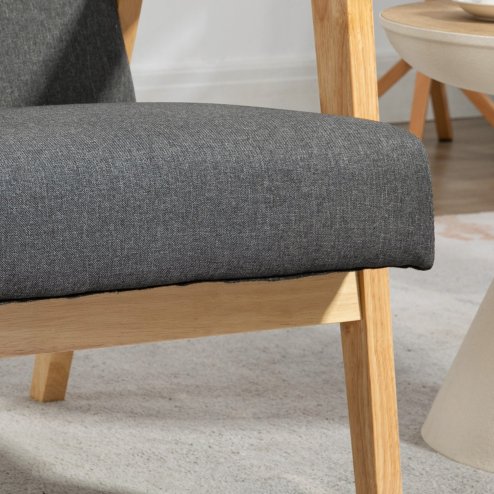 HOMCOM Accent Armchair, Living Room Chair, Wooden Upholstered Single Lounge Chair with Rubber Wood Legs and Padded Seat , Leisure Sofa Chair for Bedroom Office, Dark Grey