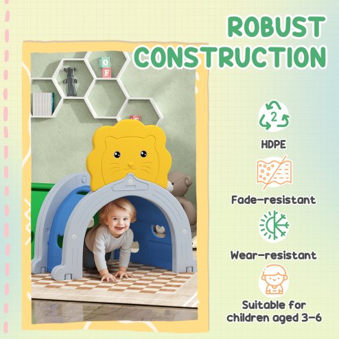 AIYAPLAY Kids Tunnel, Play Tunnel for Kids 3-6 Years, with Lion Design, for Indoor, Outdoor, Multicoloured