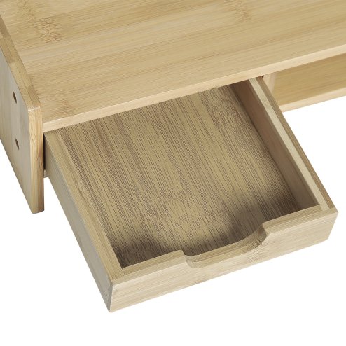 HOMCOM Monitor Riser Laptop PC Plinth Stand TV Computer Desktop Organiser W/ Drawer Bamboo