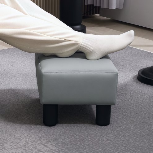HOMCOM Faux Leather Footstool, Small Foot Rest, Rectangle Sofa Stool for Bedroom Living Room, Grey