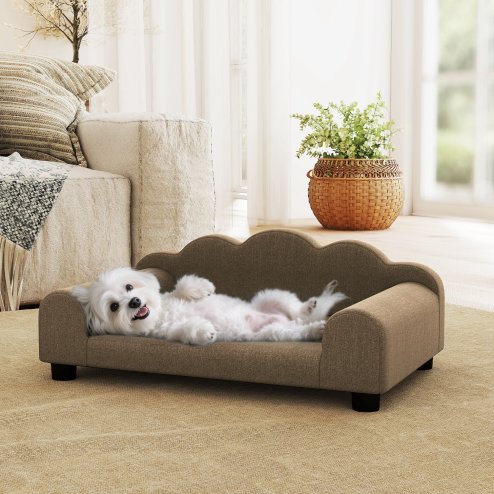 PawHut Dog Sofa Bed, Elevated Cat Sofa with Backrest and Armrest, Breathable Pet Lounge for Indoor Small Dogs, Brown