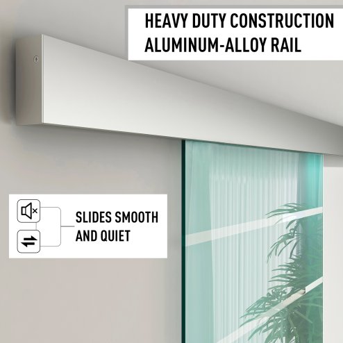 HOMCOM 90cm Sliding Glass Door with Hardware Track Kit, Frosted Tempered Glass with Stripe Pattern, Round Handle