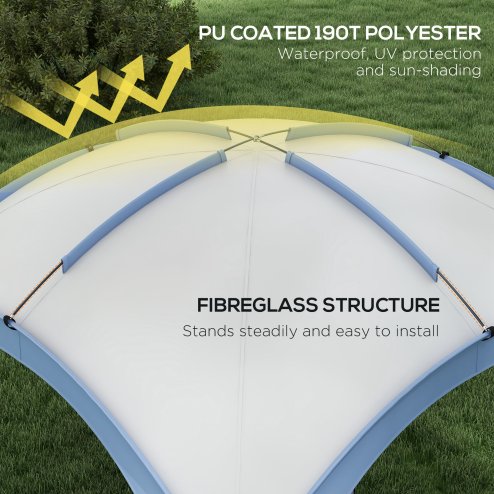 Outsunny 3.5 x 3.5M 6-8 Person Camping Gazebo, Outdoor Event Shelter Dome Tent Garden Sun Shelter Patio Spire Arc Pavilion Camp Sun Shade, Light Blue