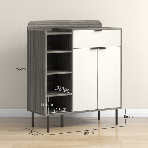 HOMCOM Shoe Cabinet, Hallway Shoe Storage Cabinet with 4-Tier Open Shelf, Double Doors and 3 Adjustable Shelves for 12 Pairs of Shoes, Graphite Wood Effect