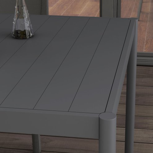 Outsunny 145cm Garden Table, Rectangle Outdoor Dining Table for 6 People, with Steel Legs and Slatted Aluminium Top, for Balcony, Lawn, Dark Grey