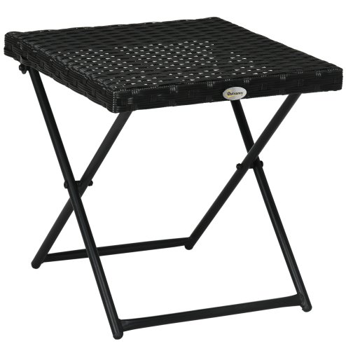 Outsunny Folding Rattan Garden Coffee Table, Small Square Outdoor Bistro Side Table with Rattan Top for Patio, Balcony, Porch, 40 x 40 x 40 cmBlack
