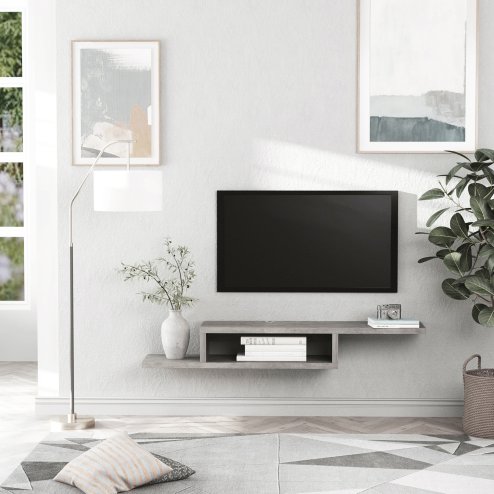HOMCOM Floating TV Unit, Wall Mounted TV Stand with Open Shelf and 2 Cable Holes, Entertainment Unit for Living Room