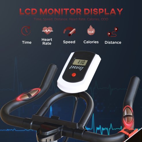 HOMCOM Exercise Bike, Indoor Stationary Bike with 8kg Flywheel, Heart Rate Sensor and LCD Monitor, Cycling Bike for Home, Gym, Office, Cardio Workout - Black
