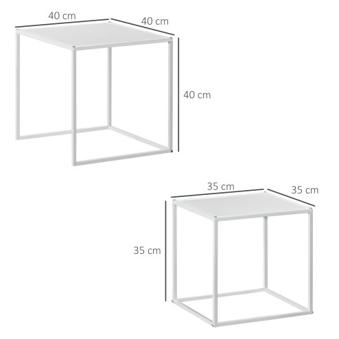 HOMCOM Square Nesting Coffee Table Set of 2, Modern Nest of Tables, Sofa Side Tables with Steel Frame for Living Room, Bedroom, Small Space, White