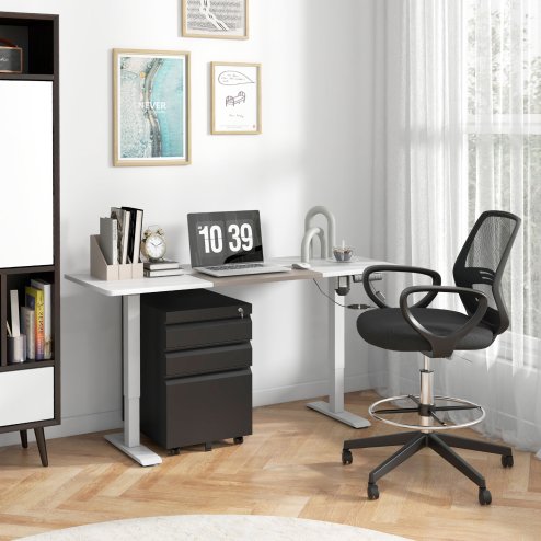 Vinsetto 3-Drawer Filing Cabinet with Lock, Mobile Steel File Cabinet for A4, Legal and Letter Size, Under Desk Drawers with Pre-Assembled Body for Home Office, 39 x 48 x 60 cm, Black