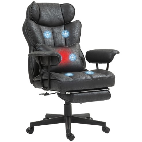 HOMCOM Massage Office Chair with 6 Point Massage and Heat, Desk Chair with Footrest, Reclining Backrest, Swivel Wheels, Adjustable Height, Black