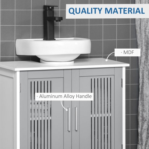 kleankin Modern Under Sink Cabinet with 2 Doors, Bathroom Vanity Unit, Pedestal Under Sink Design, Storage Cupboard with Adjustable Shelves