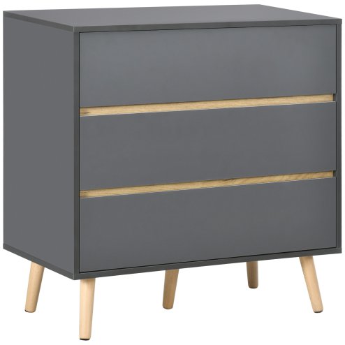 HOMCOM Chest of Drawers, 3-Drawer Storage Cabinet Organiser with Wood Legs for Bedroom, Living Room, Dark Grey