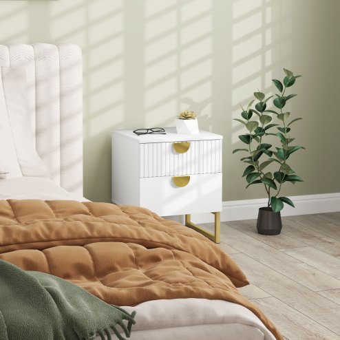 HOMCOM Bedside Table, Bedside Cabinet with 2 Drawers, Modern Side Table with Storage for Bedroom, Living Room, White