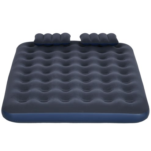 Outsunny Double Air Bed with 2 Pillows, Hand Pump, Inflatable Mattress with Flocked Surface for Guest, Camping, Travel, 191 x 137 x 22cm
