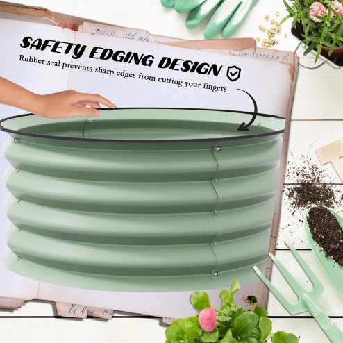 Outsunny Steel Raised Beds for Garden Set of 2, Outdoor Elevated Planter Box with Safety Edging, Easy-to-assemble Stock Tank for Growing Flowers, Herbs and Vegetables, Green