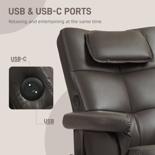 HOMCOM Massage Recliner Chair, PU Leather Upholstered Armchair with Adjustable Backrest,  Footrest, Remote Control, Hidden Storage and Charger for Living Room, Bedroom, Dark Brown