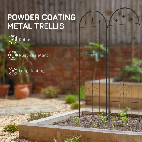 Outsunny Set of 2 Garden Trellis, Metal Trellis for Climbing Plants Support Frames, 50 x 180cm, Arrow Design