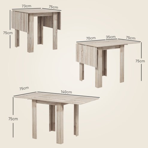 HOMCOM Folding Dining Table, Extendable Kitchen Table for Small Space, Drop Leaf Table for 2-4 People, Oak