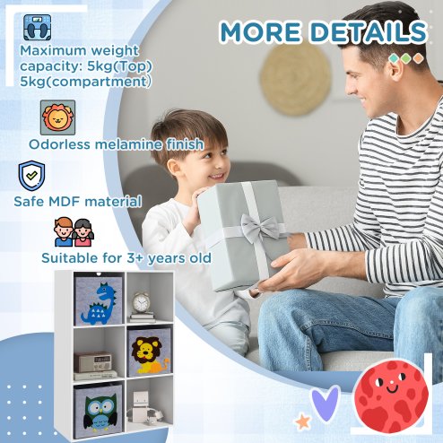 ZONEKIZ Toy Organiser, Children Storage Boxes with Three Non-Woven Fabric Drawers, Kids Toy Box Organiser Shelf for Bedroom, Playroom, Nursery - White