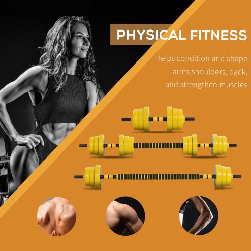 HOMCOM 20KG Dumbbell & Barbell  Adjustable Set Plate Bar Clamp Rod Home Gym Sports Area Exercise Ergonomic
