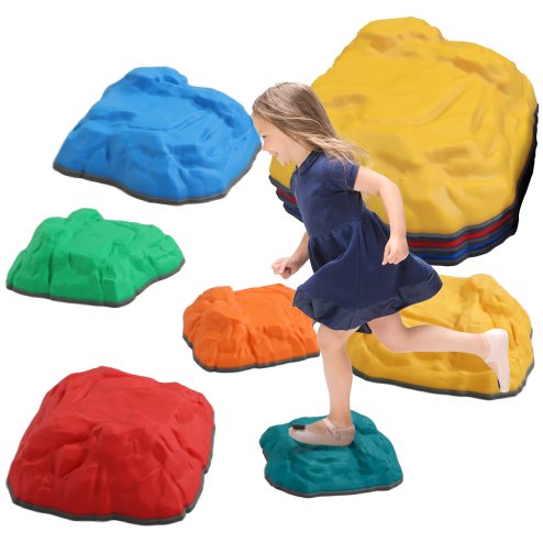 AIYAPLAY Balance Stepping Stones for Kids, 6-Piece River Stones with Non-slip Bottom, Indoor Outdoor Sensory Obstacle Course for Ages 3-8 Years, Multicoloured