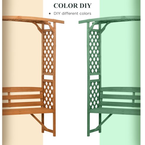 Outsunny Garden Bench, Arch Pergola with Natural Wooden Garden Arbour with Seat for Vines/Climbing Plants for Outdoor Space, Brown