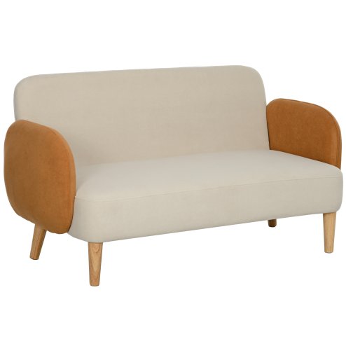 HOMCOM 2 Seater Sofa, Modern Nordic Loveseat Sofa Couch with Rubber Wood Legs, Velvet Fabric Sofa for Living Room, Bedroom, 130 x 74 x 76cm, Cream White and Orange