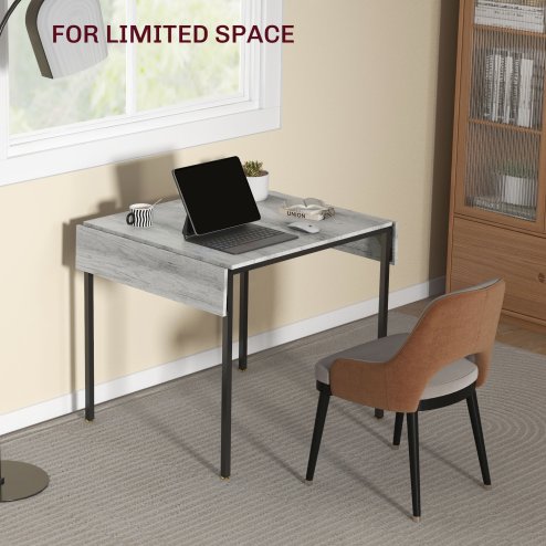 HOMCOM Folding Dining Table, Extendable Kitchen Table for Small Space, Drop Leaf Table for 2-4 People, Grey