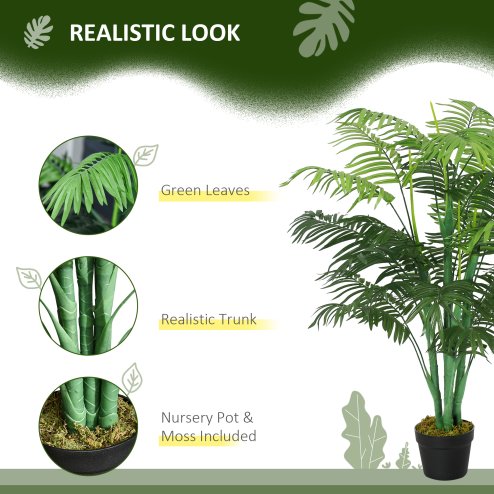Outsunny 125cm/4FT Artificial Palm Plant Decorative Tree with Nursery Pot, Fake Plastic Indoor Outdoor Home Office D??cor, Green