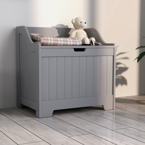 HOMCOM Storage Chest, Storage Trunk with Safety Hinge and U-shaped Cut-out Pull, Wooden Storage Box for Living Room, Entryway, 56.4 x 38 x 56 cm