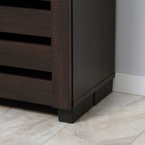 HOMCOM Narrow Shoe Cabinet for Entryway, 5-Tier Slim Shoe Storage Cabinet with 2 Slatted Doors and Adjustable Shelves for 15 Pairs, Dark Brown